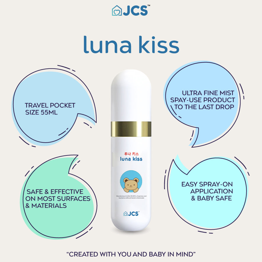 Luna Kiss Spray - Travel mini size (55ml) for baby wash hand wash handwash toys furnitures utensils pacifiers baby carriers bed body wash hand soap