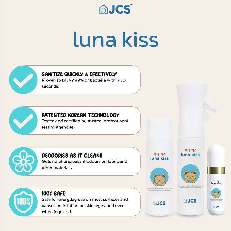 Luna Kiss Spray - Travel mini size (55ml) for baby wash hand wash handwash toys furnitures utensils pacifiers baby carriers bed body wash hand soap